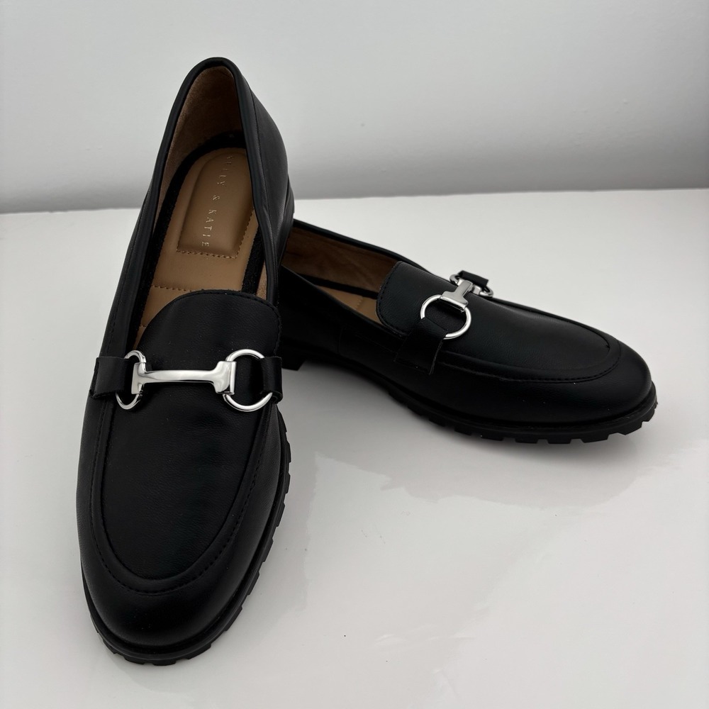 Kelly & Katie Black Loafers with Silver Accent
